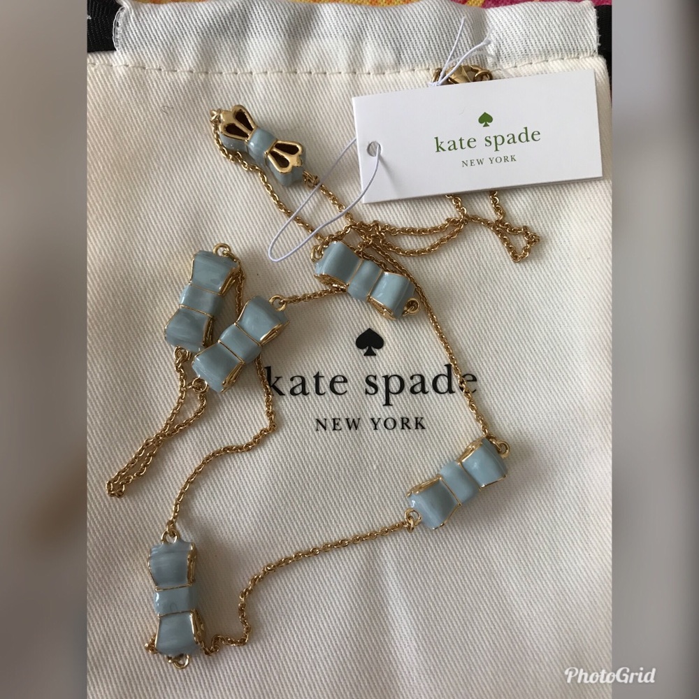 Kate Spade ♠️ Light Blue Bow Scatter Gold Necklace